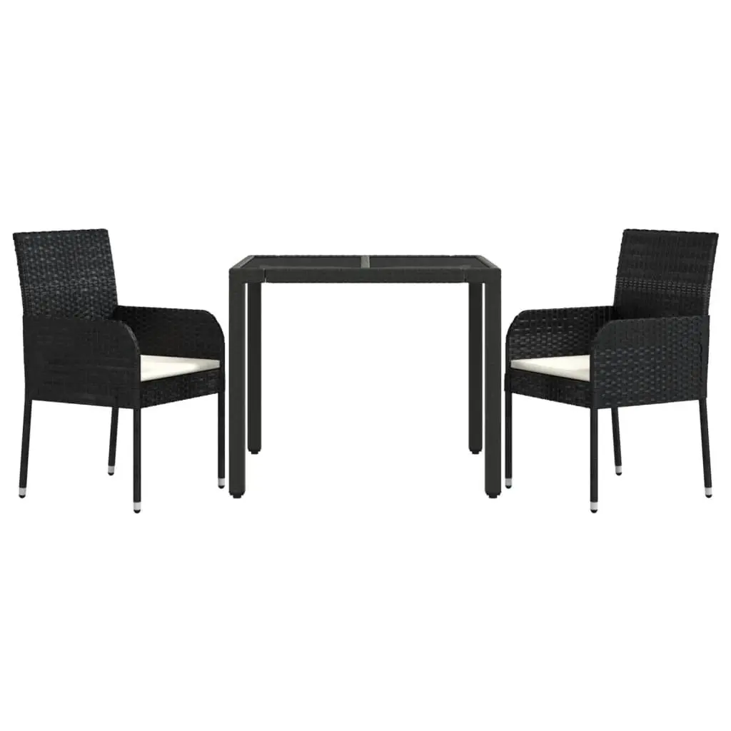 Garden Dining Set 3 Piece with Black Poly Rattan Frame