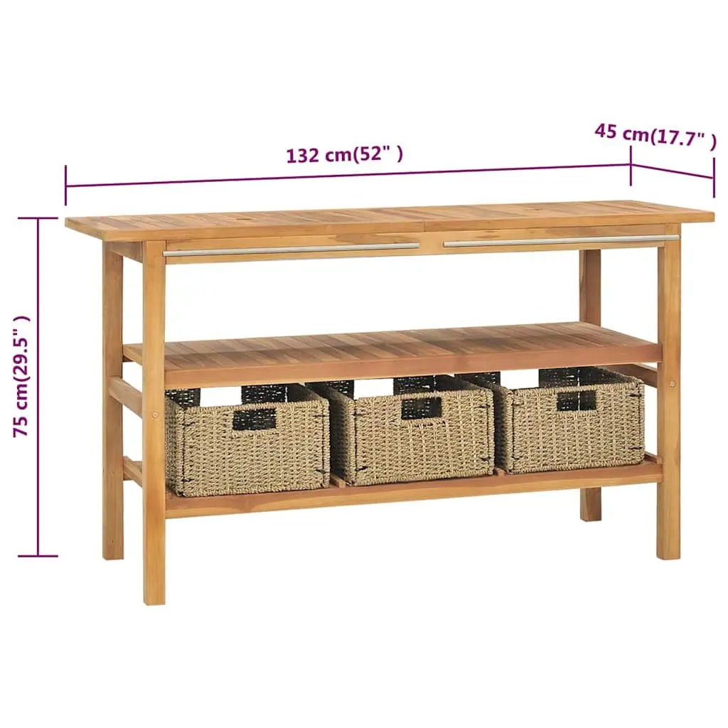 Bathroom Vanity Cabinet for Bathroom with 3 Seagrass Baskets Brown