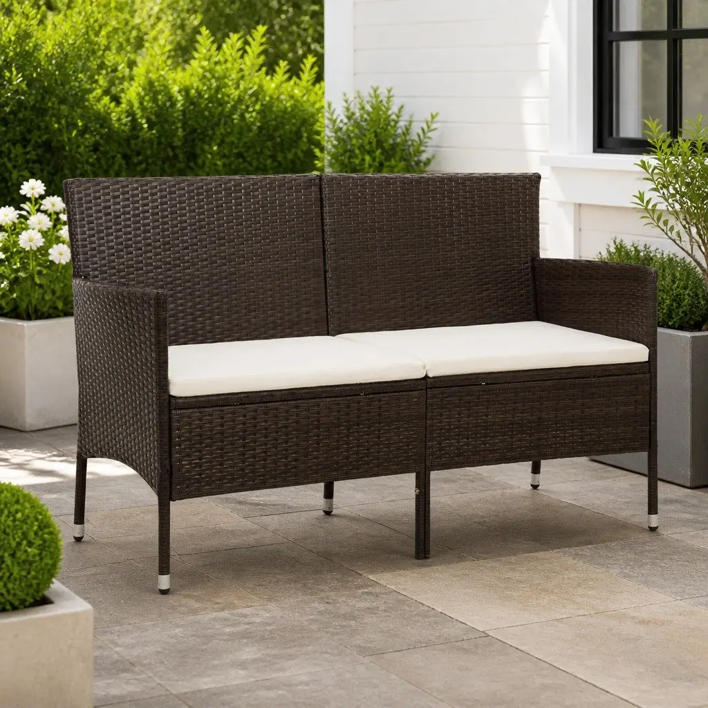 Outdoor Sofa 3-Seater Patio Garden Furniture Brown Poly Rattan with Cushions