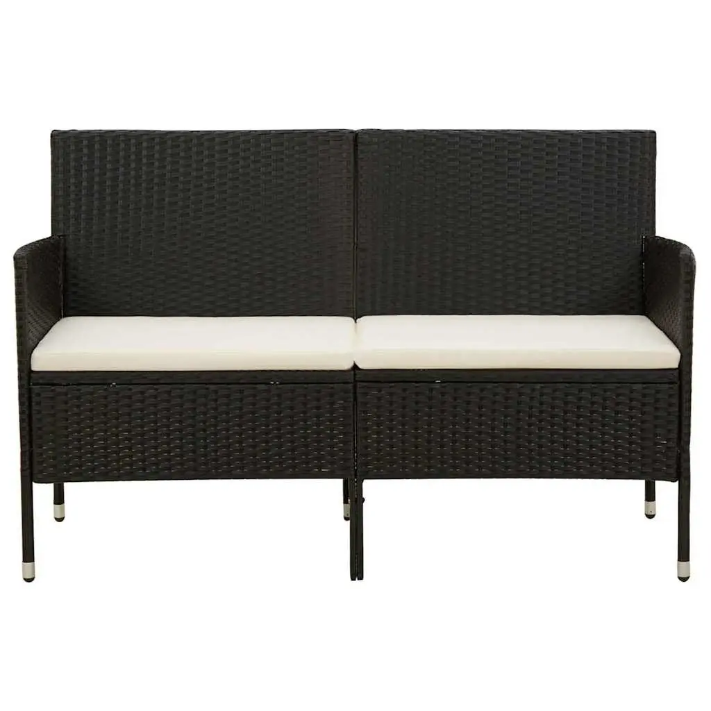 3-Seater Garden Sofa for Outdoor Use Black Poly Rattan Patio Couch with Cushion