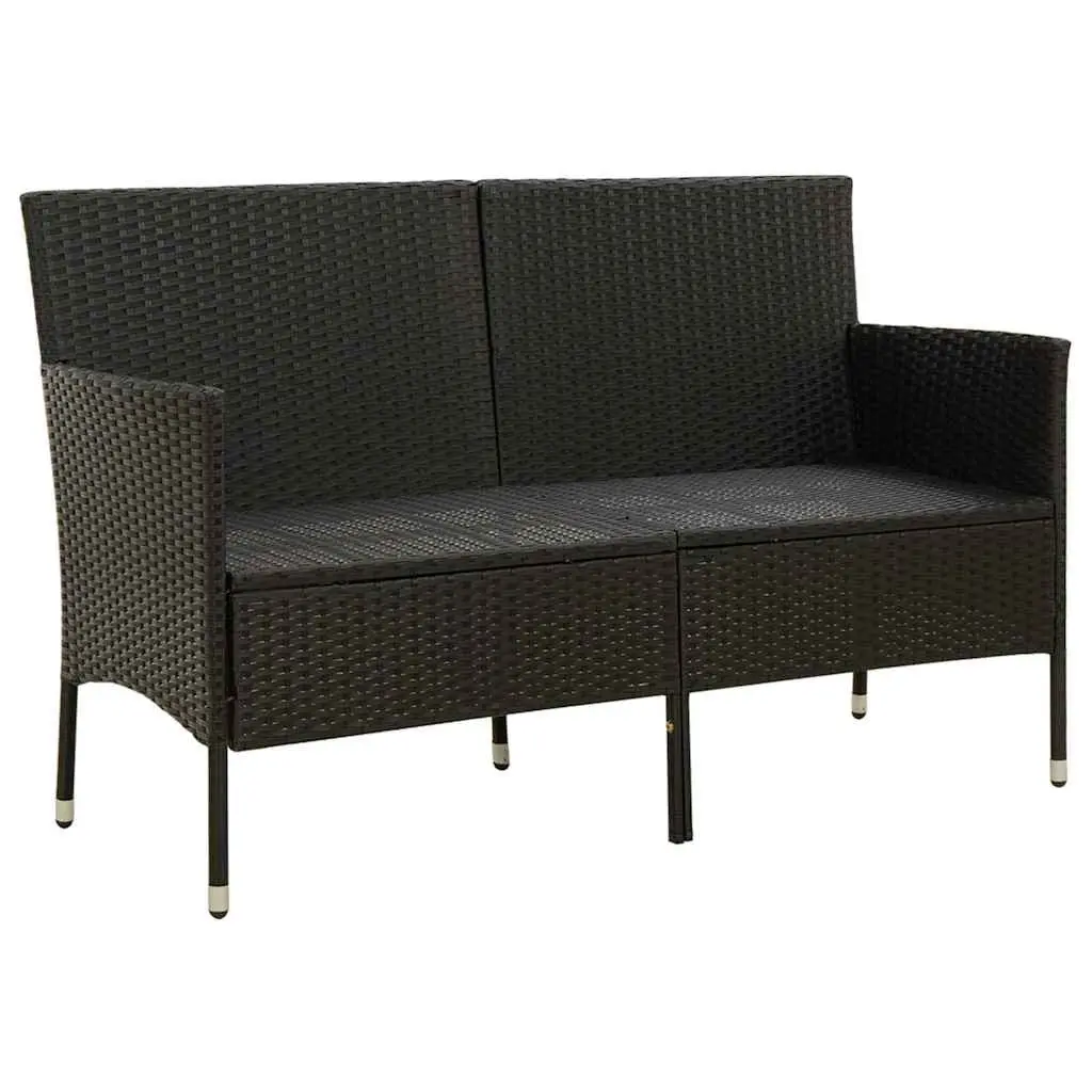 3-Seater Garden Sofa for Outdoor Use Black Poly Rattan Patio Couch with Cushion