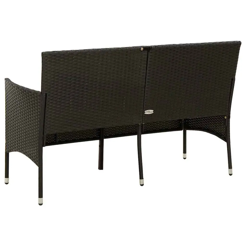 3-Seater Garden Sofa for Outdoor Use Black Poly Rattan Patio Couch with Cushion
