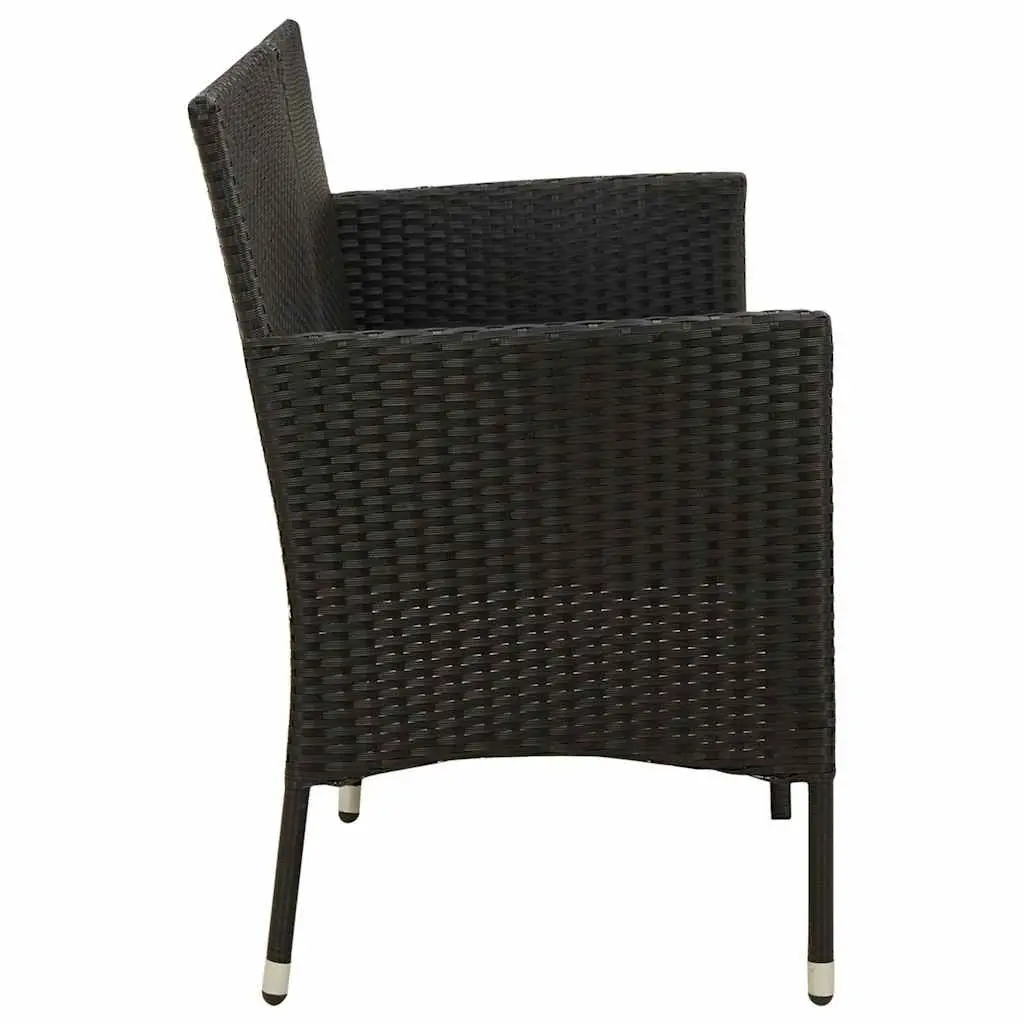 3-Seater Garden Sofa for Outdoor Use Black Poly Rattan Patio Couch with Cushion