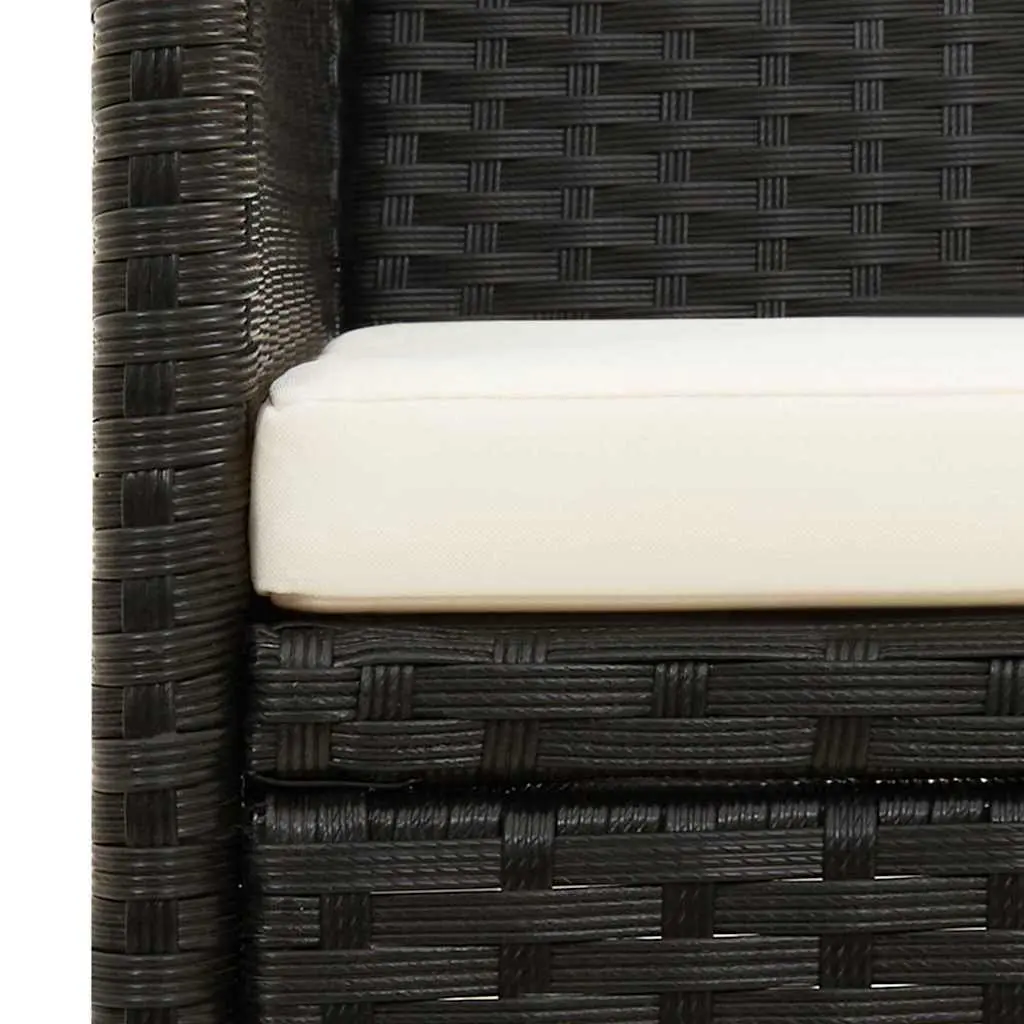 3-Seater Garden Sofa for Outdoor Use Black Poly Rattan Patio Couch with Cushion