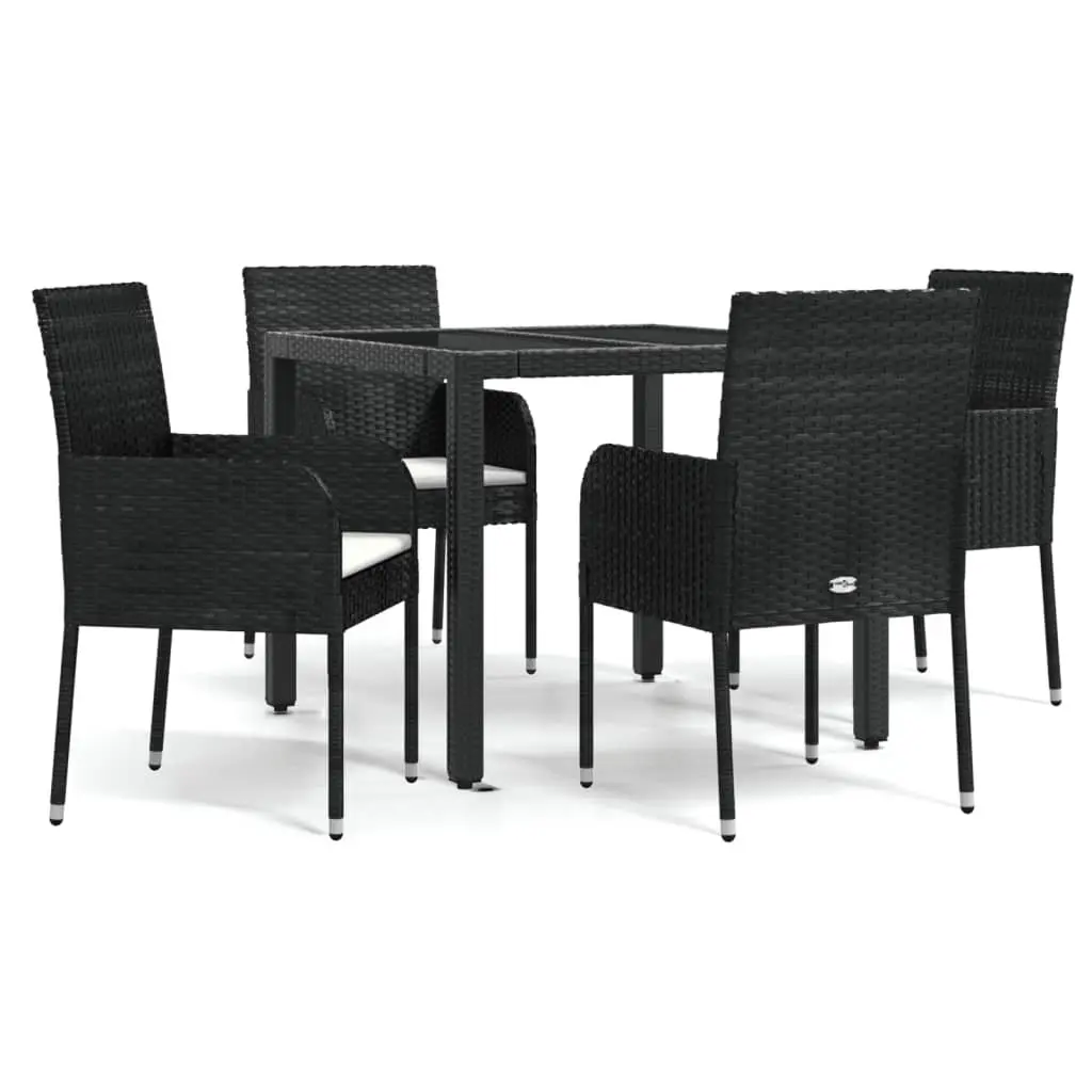 5 Piece Garden Dining Set Outdoor Use Black Poly Rattan Chairs Table