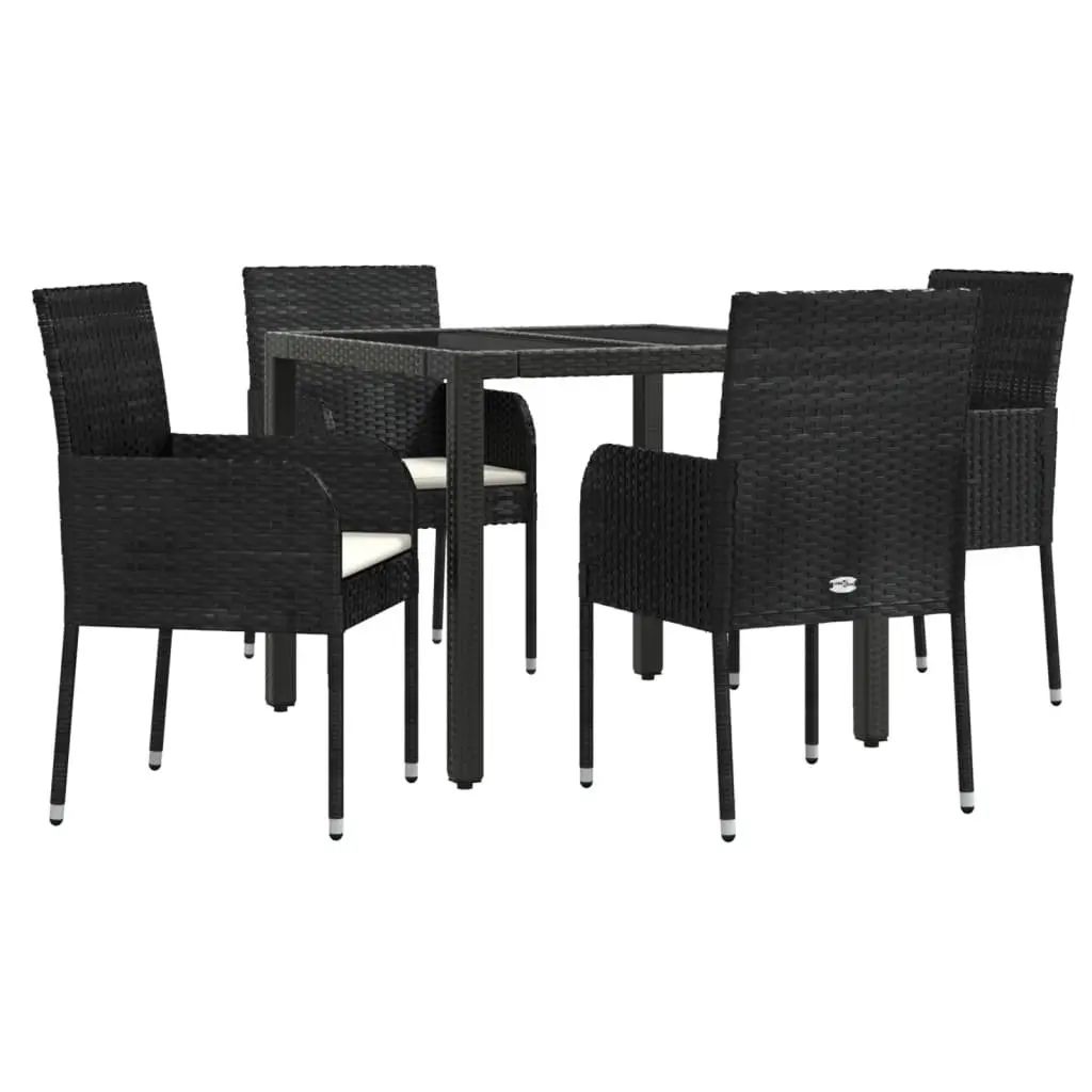 5 Piece Garden Dining Set Outdoor Use Black Poly Rattan Chairs Table