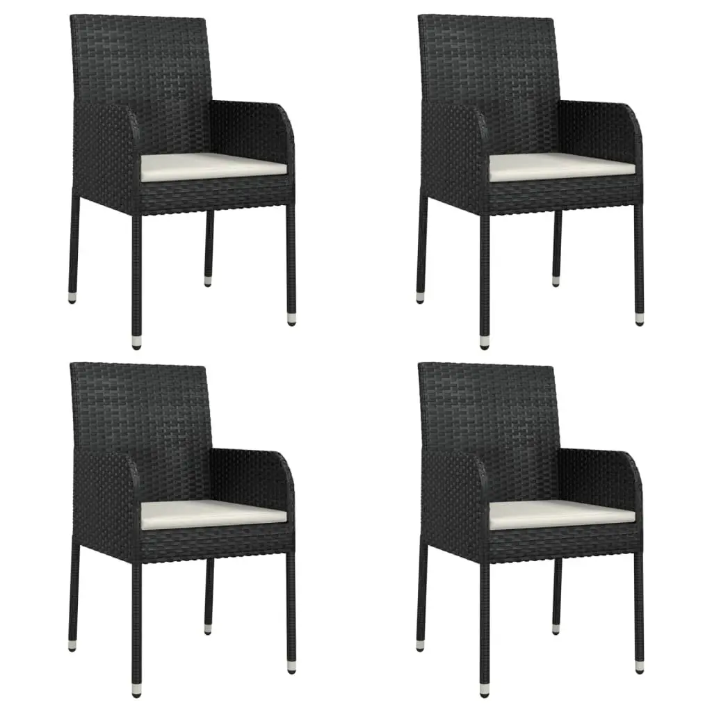 5 Piece Garden Dining Set Outdoor Use Black Poly Rattan Chairs Table