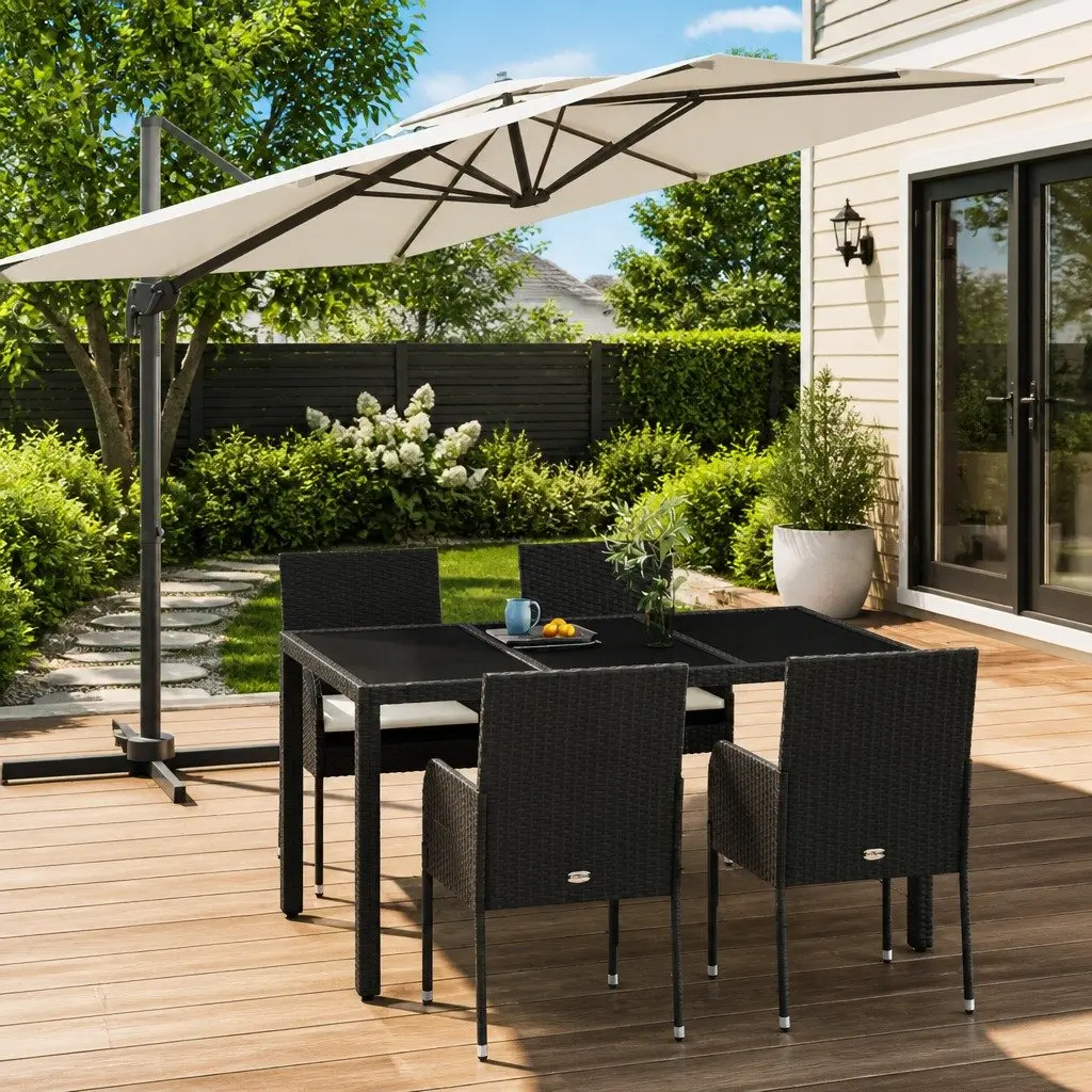 5 Piece Outdoor Garden Dining Set for Patio Black Poly Rattan