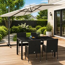 5 Piece Outdoor Garden Dining Set with Cushions Black Poly Rattan Patio Table