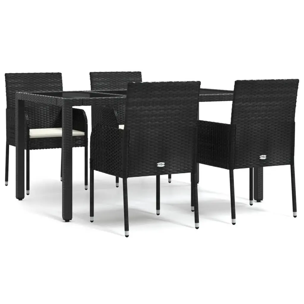5 Piece Outdoor Garden Dining Set for Patio Black Poly Rattan