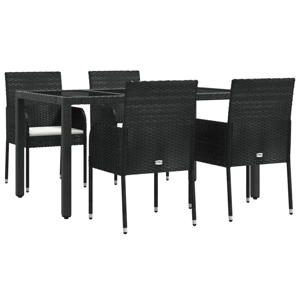 5 Piece Outdoor Garden Dining Set for Patio Black Poly Rattan