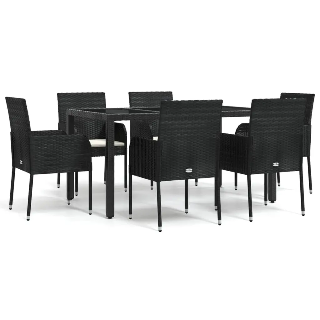 7 Piece Outdoor Garden Dining Set with Cushions Black Rattan