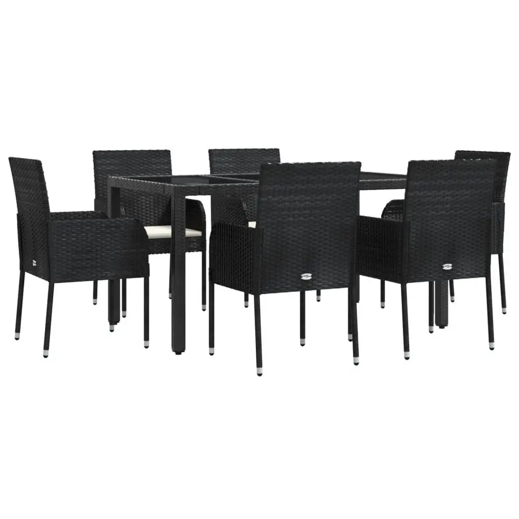 7 Piece Outdoor Garden Dining Set with Cushions Black Rattan