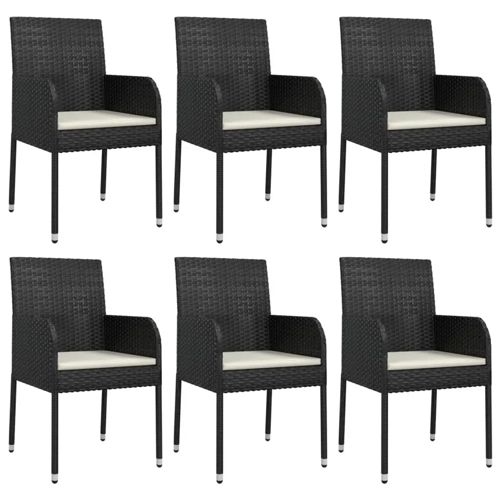 7 Piece Outdoor Garden Dining Set with Cushions Black Rattan
