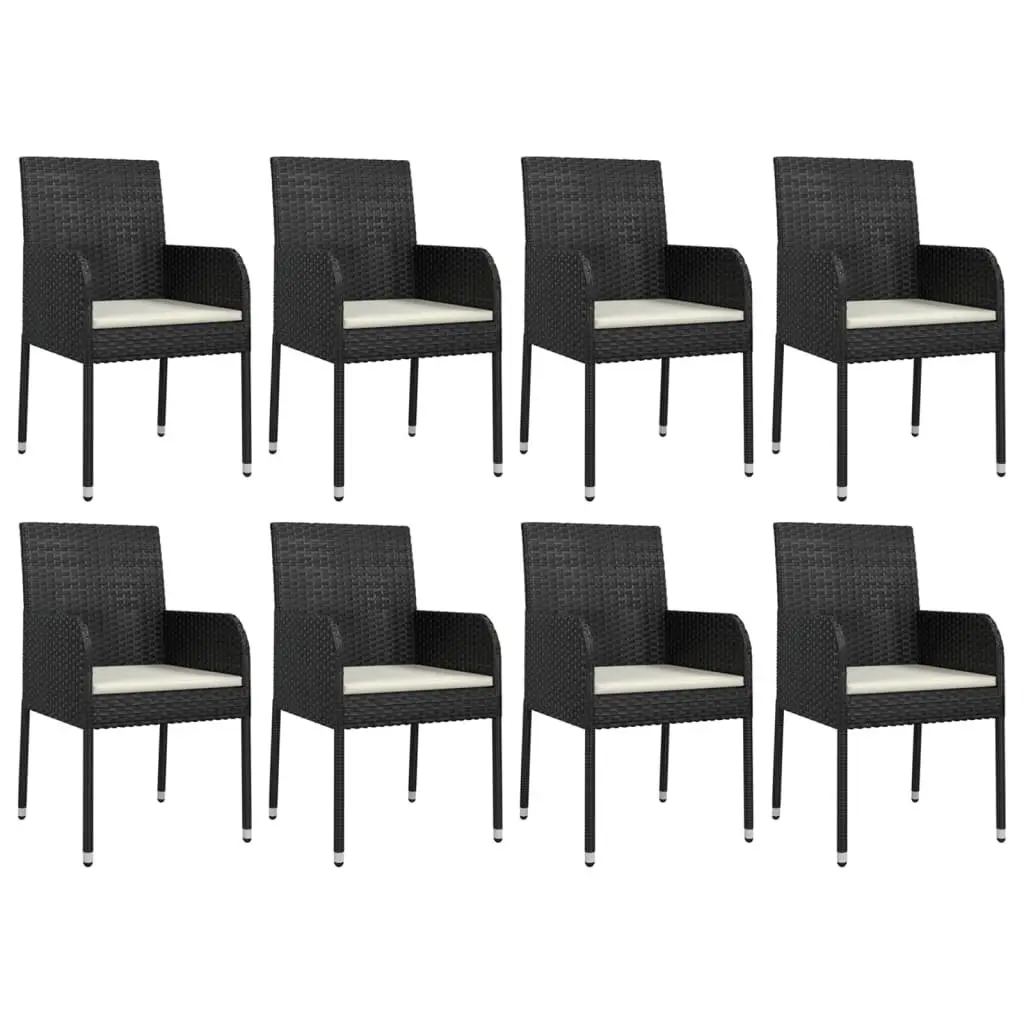 9 Piece Black Rattan Outdoor Dining Set with Cushions for Garden Use
