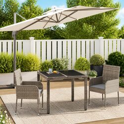 Garden Dining Set 3 Piece Outdoor Patio Furniture Grey Poly Rattan with Cushions
