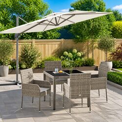 5 Piece Garden Dining Set - Grey Rattan with Cushions Included