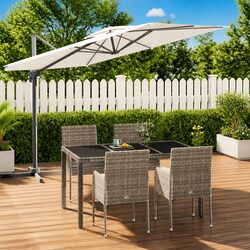 5-Piece Garden Dining Set: Grey Poly Rattan with Cushions