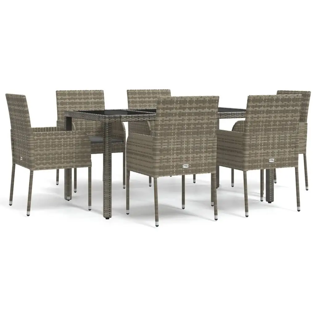 7 Piece Outdoor Dining Set for Garden Patio Grey Poly Rattan Chairs Table