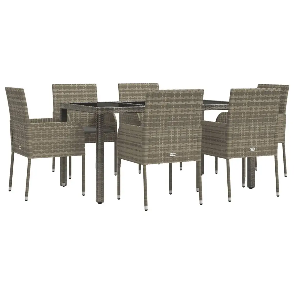 7 Piece Outdoor Dining Set for Garden Patio Grey Poly Rattan Chairs Table
