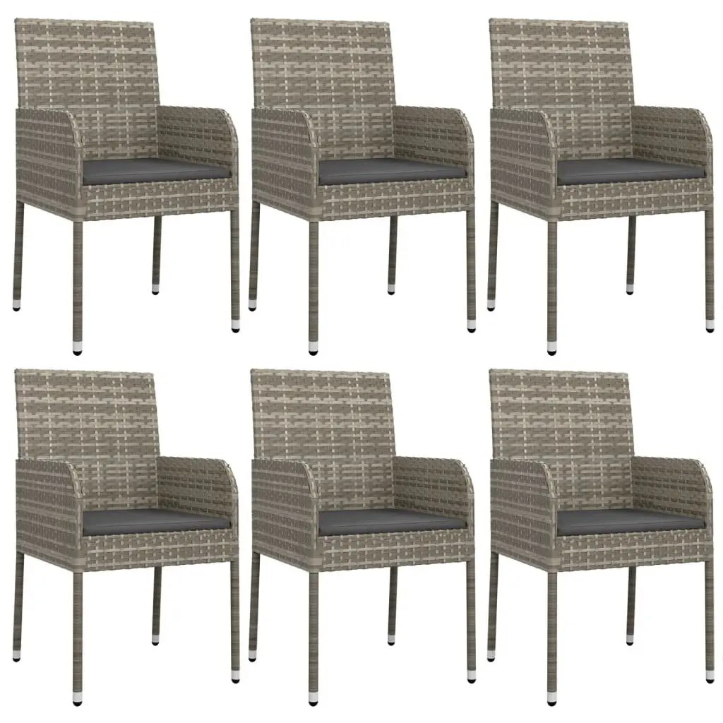 7 Piece Outdoor Dining Set for Garden Patio Grey Poly Rattan Chairs Table