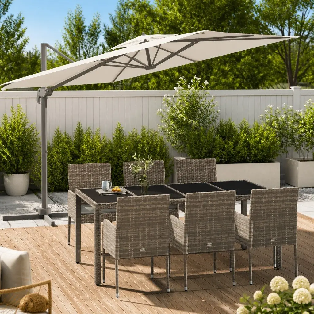 Garden Dining Set Outdoor Patio Furniture 7 Piece Grey Poly Rattan with Cushions