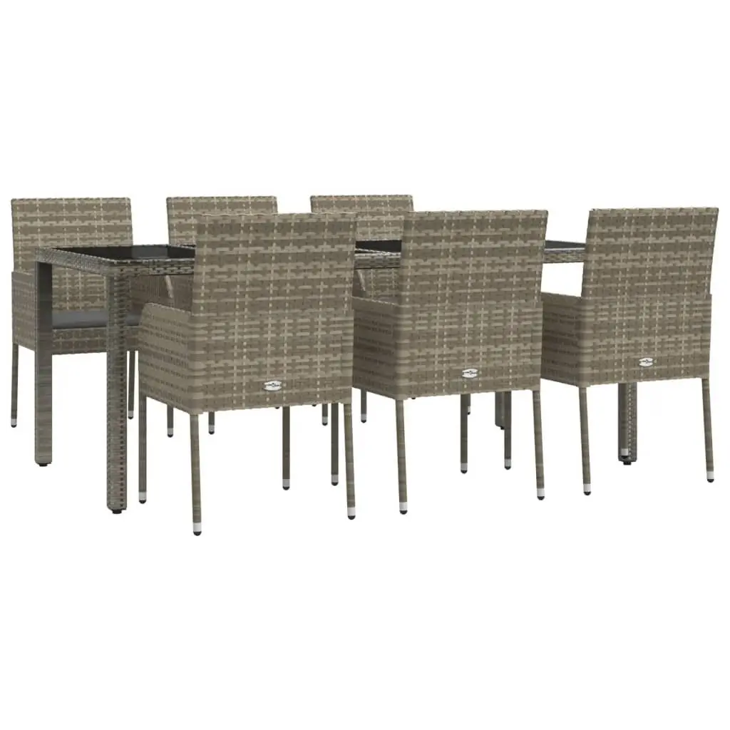 Garden Dining Set Outdoor Patio Furniture 7 Piece Grey Poly Rattan with Cushions