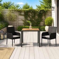 3 Piece Black Rattan Garden Dining Set - Weather-Resistant Materials