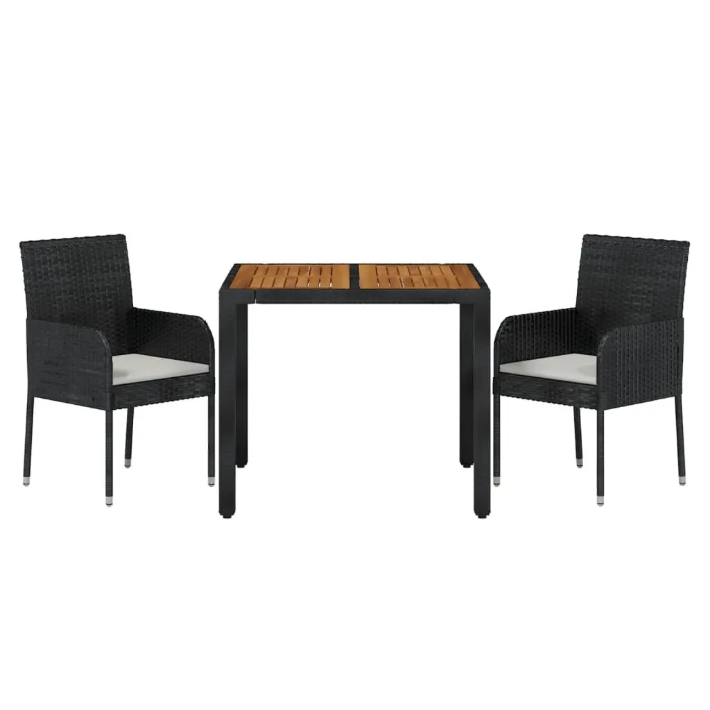 3 Piece Garden Dining Set Outdoor Patio Furniture with Cushions Black Rattan