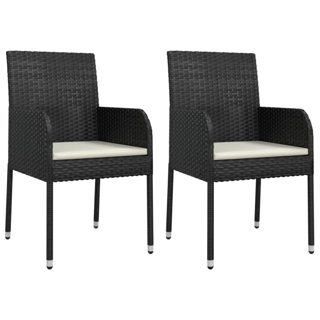 3 Piece Garden Dining Set Outdoor Patio Furniture with Cushions Black Rattan