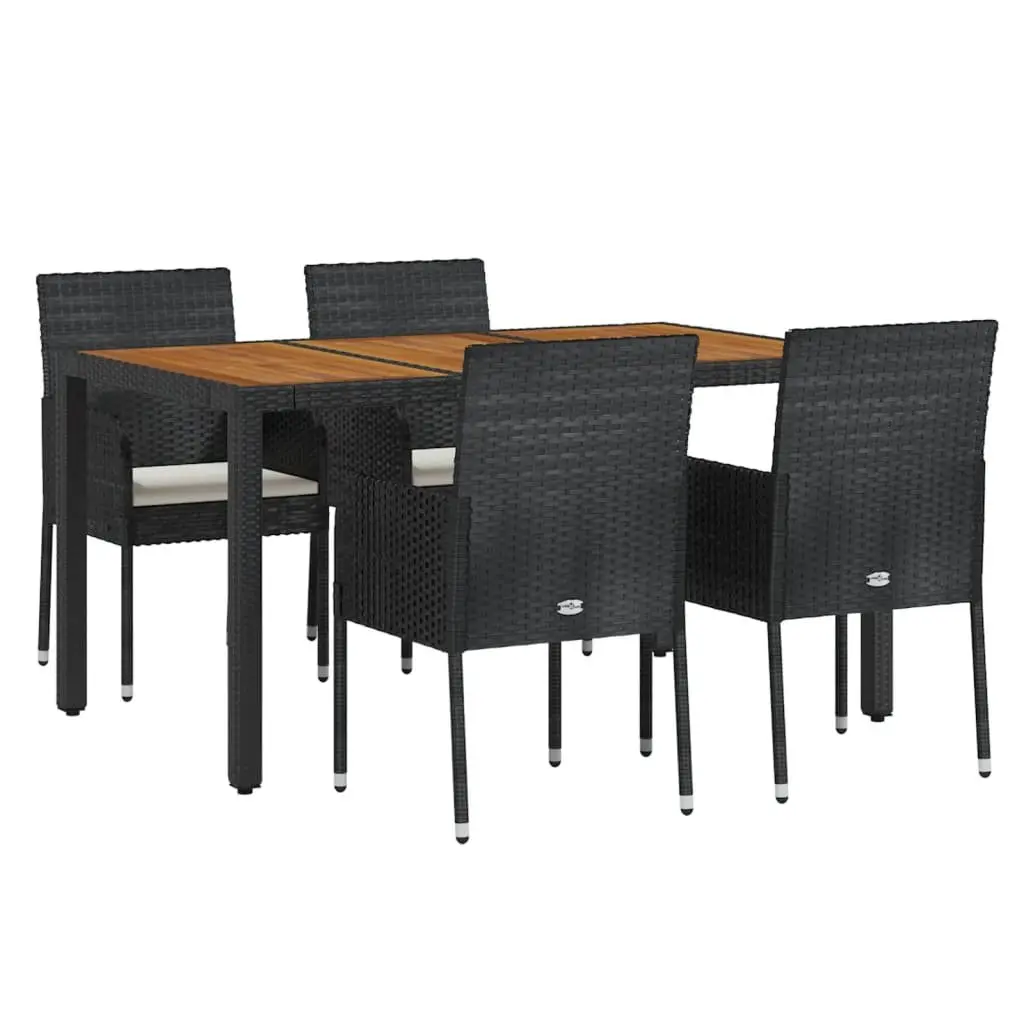 Outdoor Garden Dining Set 5 Piece Black Poly Rattan Patio Furniture Chairs Table