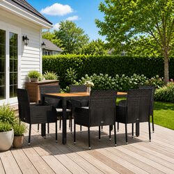 7 Piece Outdoor Garden Dining Set Poly Rattan Patio Furniture with Cushions