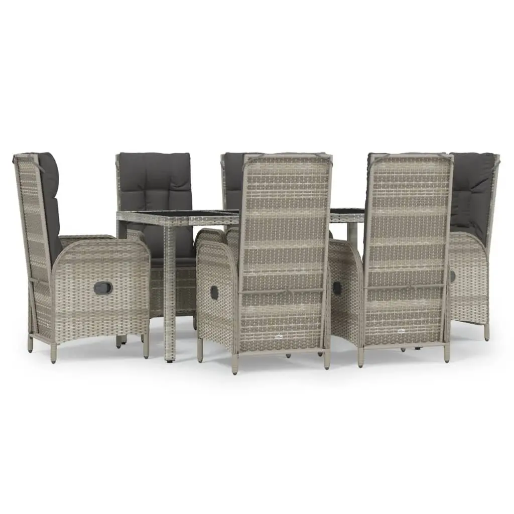 7 Piece Garden Dining Set Grey Poly Rattan Chairs Table Outdoor Furniture