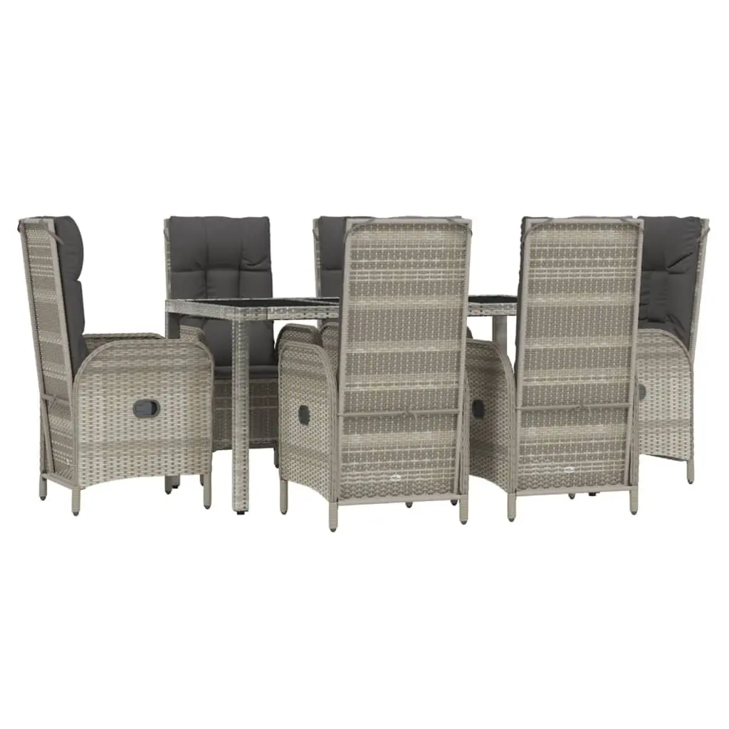 7 Piece Garden Dining Set Grey Poly Rattan Chairs Table Outdoor Furniture