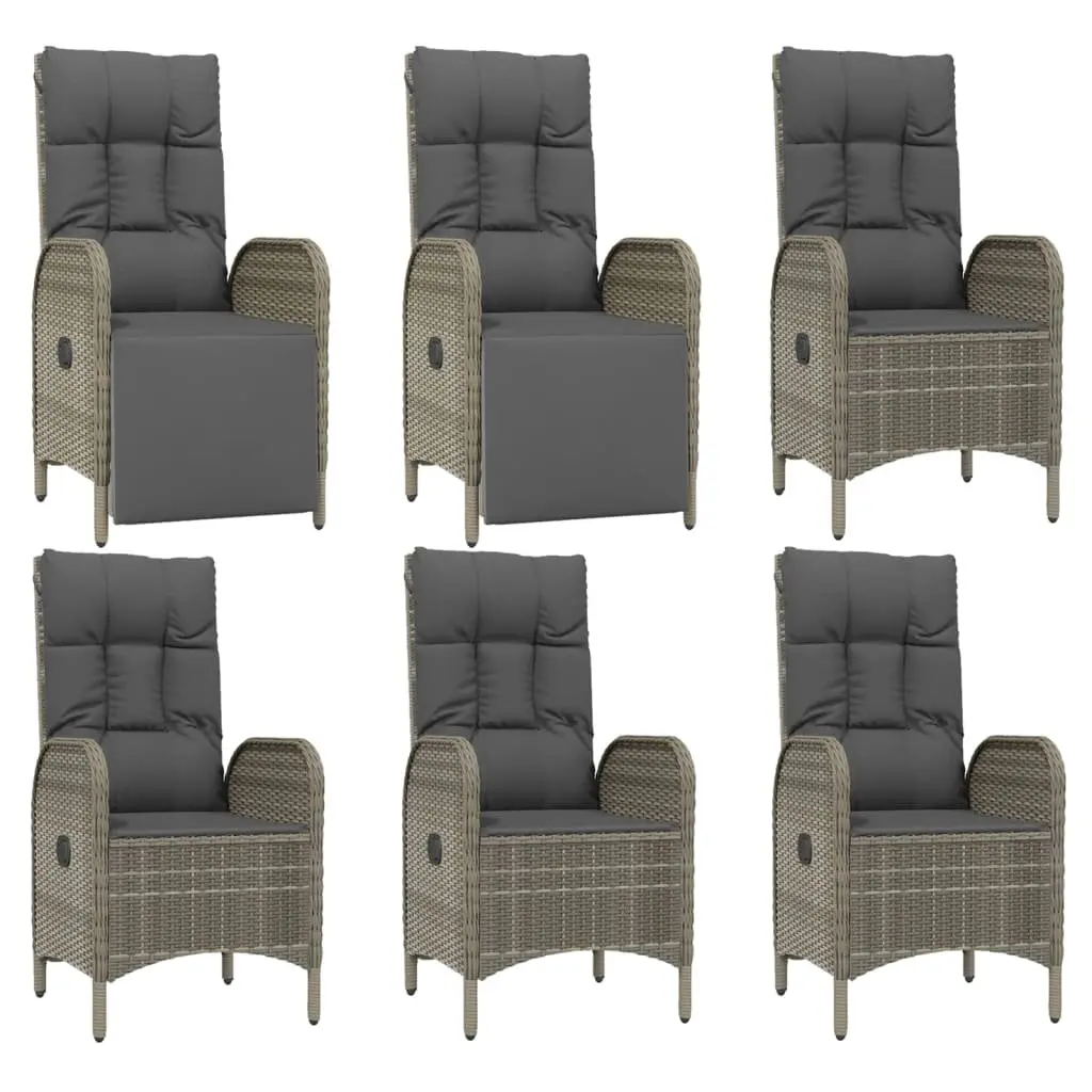7 Piece Garden Dining Set Grey Poly Rattan Chairs Table Outdoor Furniture