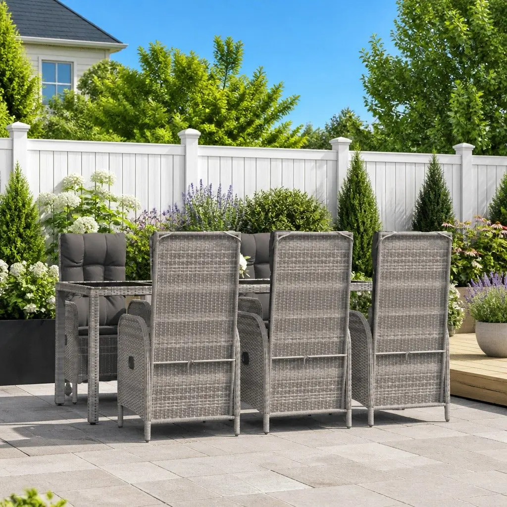 Garden Dining Set 7 Piece Outdoor Use Grey Rattan Chairs Table with Cushions