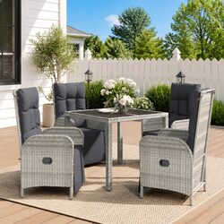 5 Piece Garden Dining Set: Grey Rattan Chairs and Glass Table