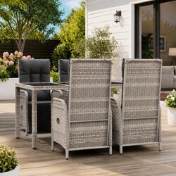 5-Piece Grey Dining Set with Cushions and Tempered Glass Top