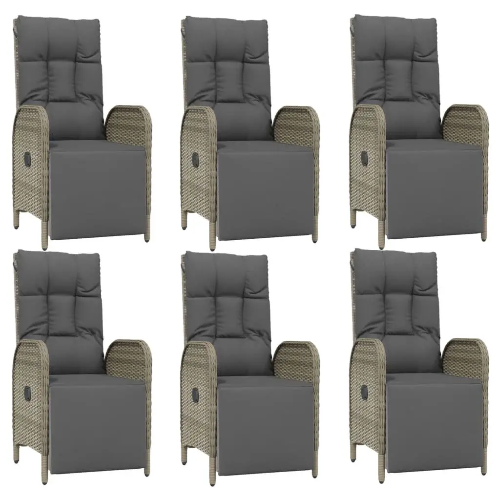 7 Piece Garden Dining Set Outdoor Use Grey Poly Rattan Furniture with Cushions