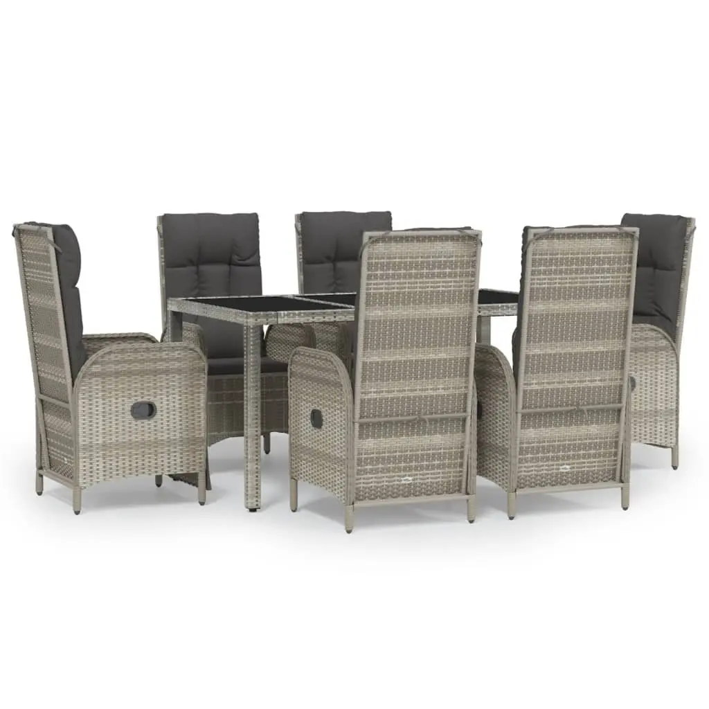 7 Piece Outdoor Garden Dining Set Grey Poly Rattan Furniture