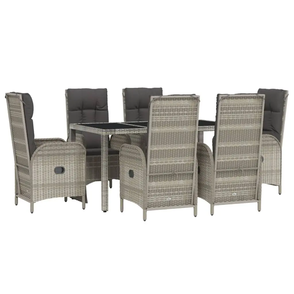 7 Piece Outdoor Garden Dining Set Grey Poly Rattan Furniture