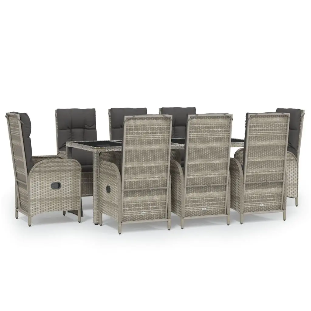 Garden Dining Set 9 Piece Grey Poly Rattan Outdoor Furniture with Cushions