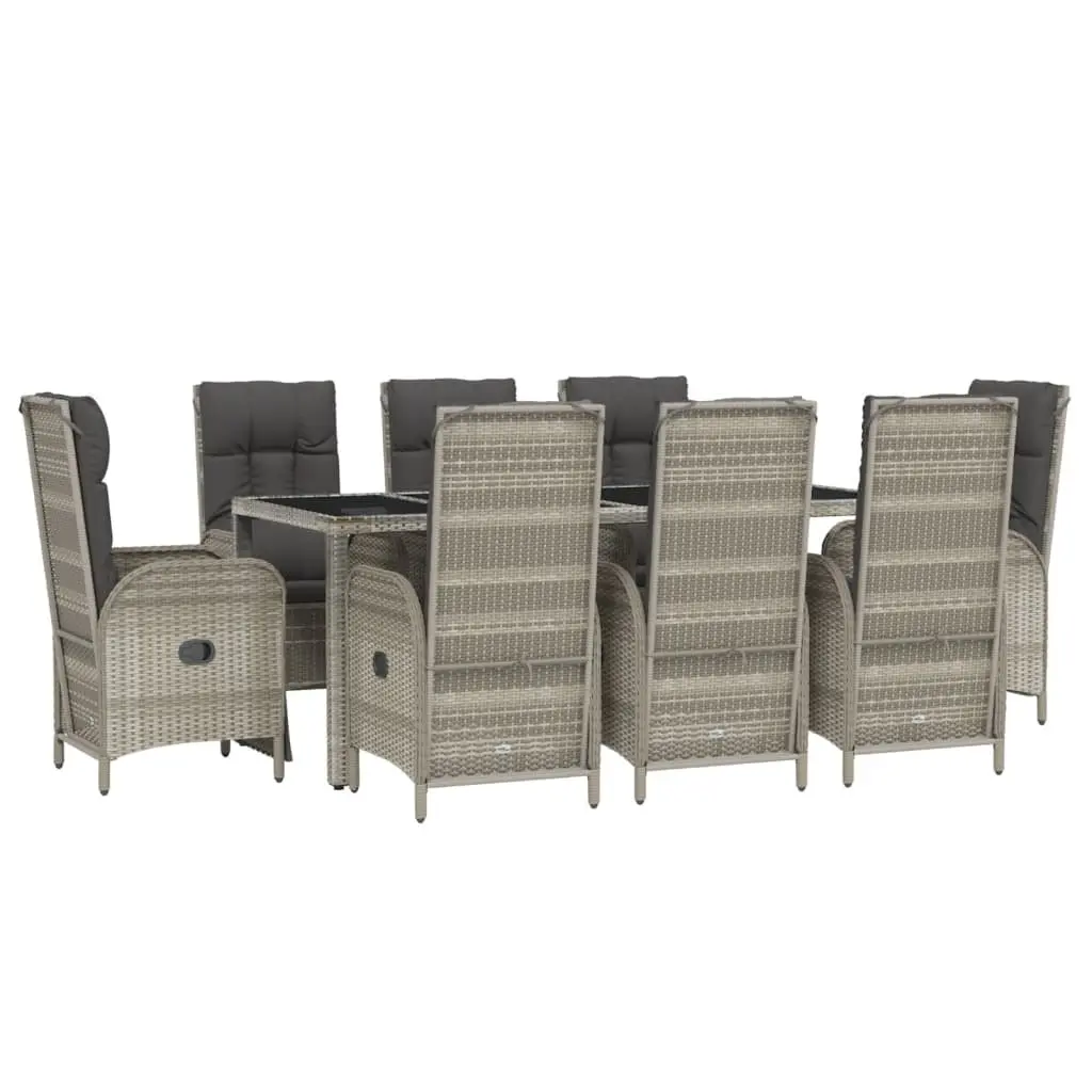 Garden Dining Set 9 Piece Grey Poly Rattan Outdoor Furniture with Cushions