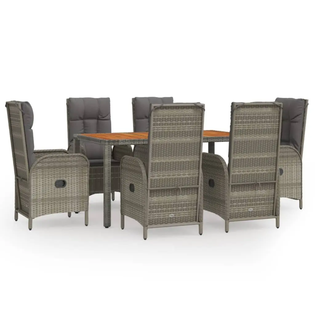 Outdoor Garden Dining Set 7 Piece Grey Poly Rattan Chairs Table Cushions