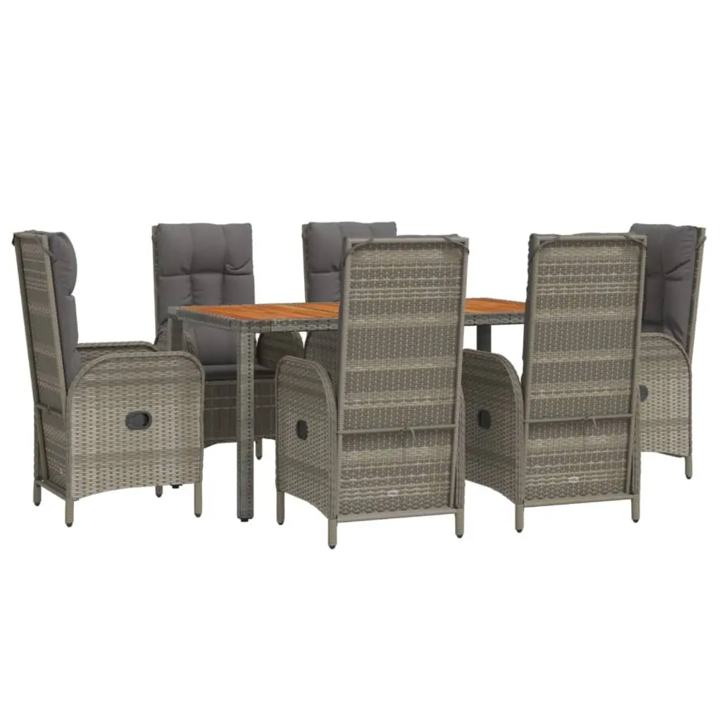 Outdoor Garden Dining Set 7 Piece Grey Poly Rattan Chairs Table Cushions
