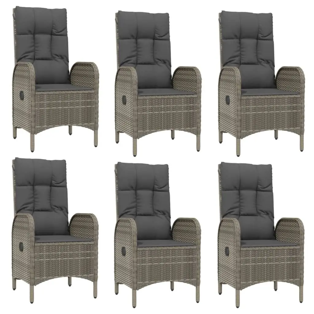 Outdoor Garden Dining Set 7 Piece Grey Poly Rattan Chairs Table Cushions