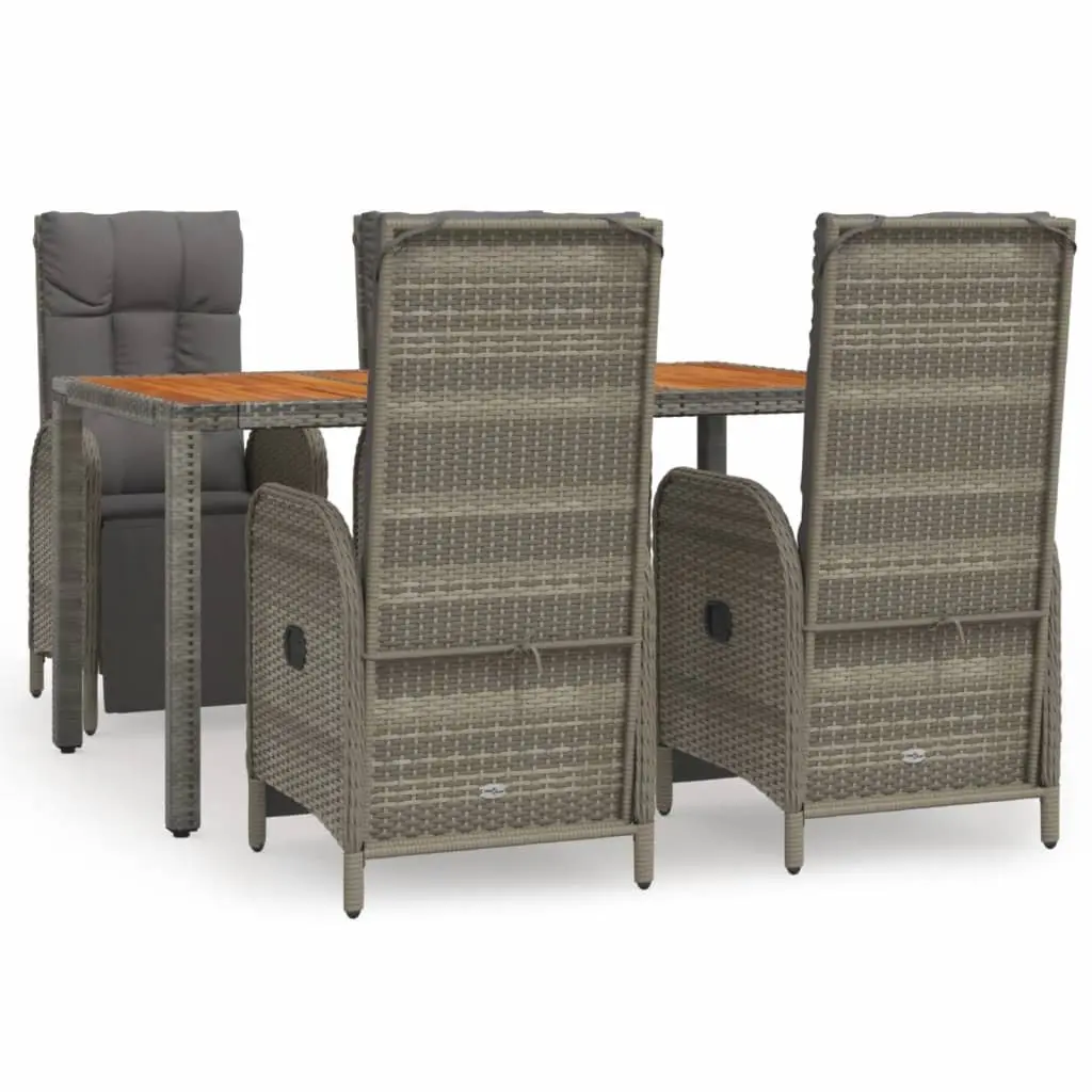Garden Dining Set Outdoor Furniture 5 Piece Grey Poly Rattan Cushioned Chairs