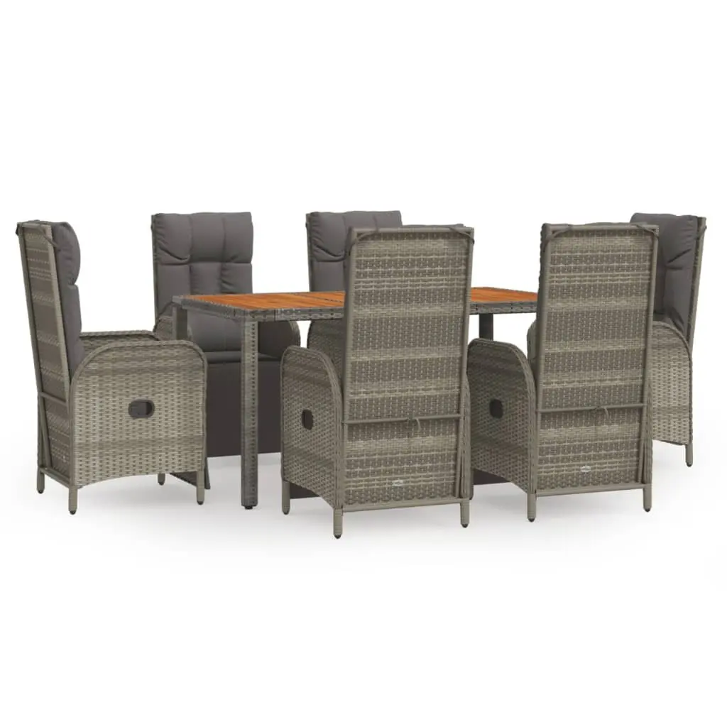 Outdoor Dining Set Garden Use 7 Piece Grey Poly Rattan Chairs Table with Cushions