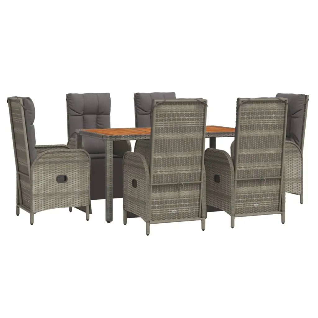 Outdoor Dining Set Garden Use 7 Piece Grey Poly Rattan Chairs Table with Cushions