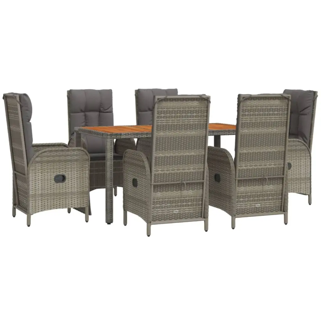 7 Piece Patio Dining Set Garden Chairs Adjustable Backrest Table Cushions Grey Rattan
